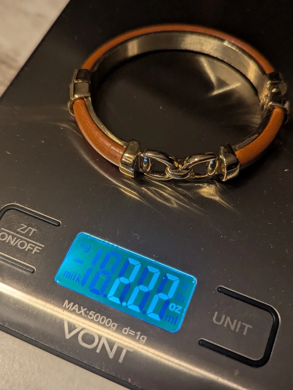 Vintage Heavy 63g Gold Leather Horsebit Cuff Bangle